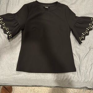 Gracia Black Top with Gold Mirror Sleeve Detail​​​​